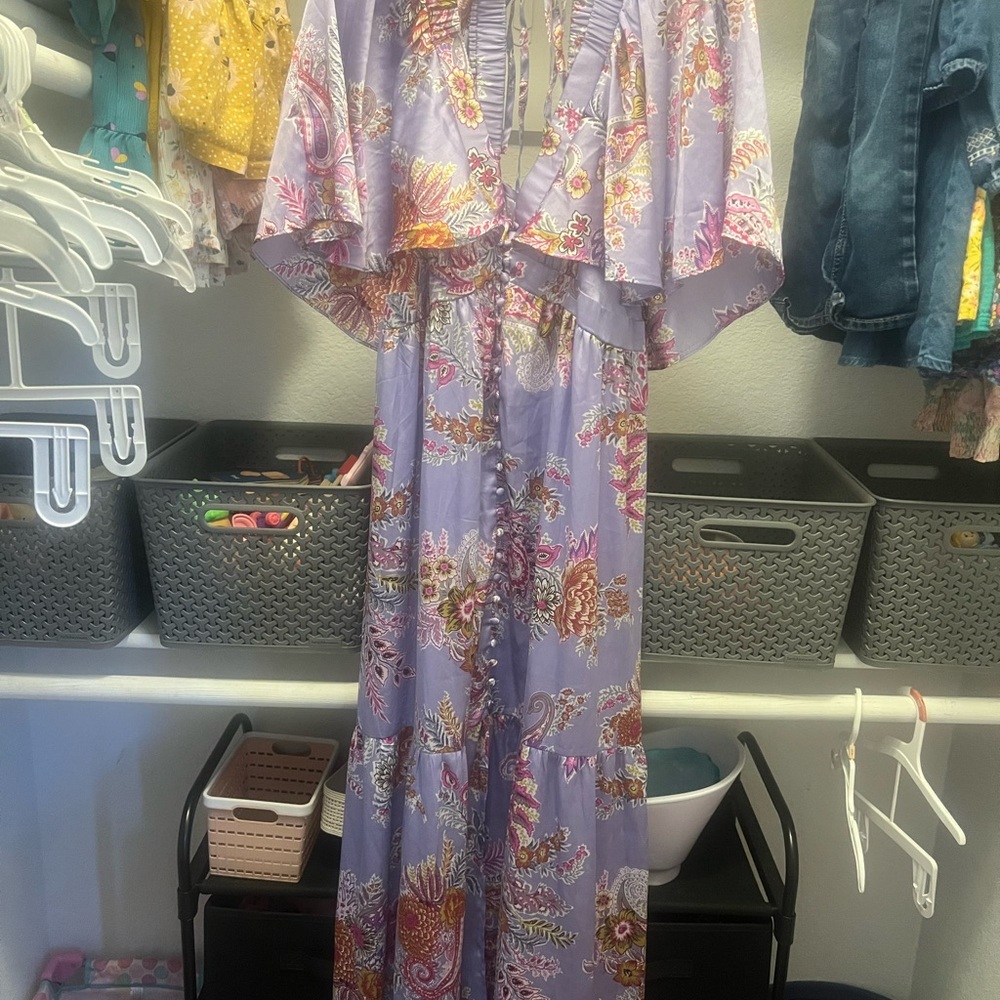 ASOS Purple Floral and Paisley Plus Satin Maxi Dress